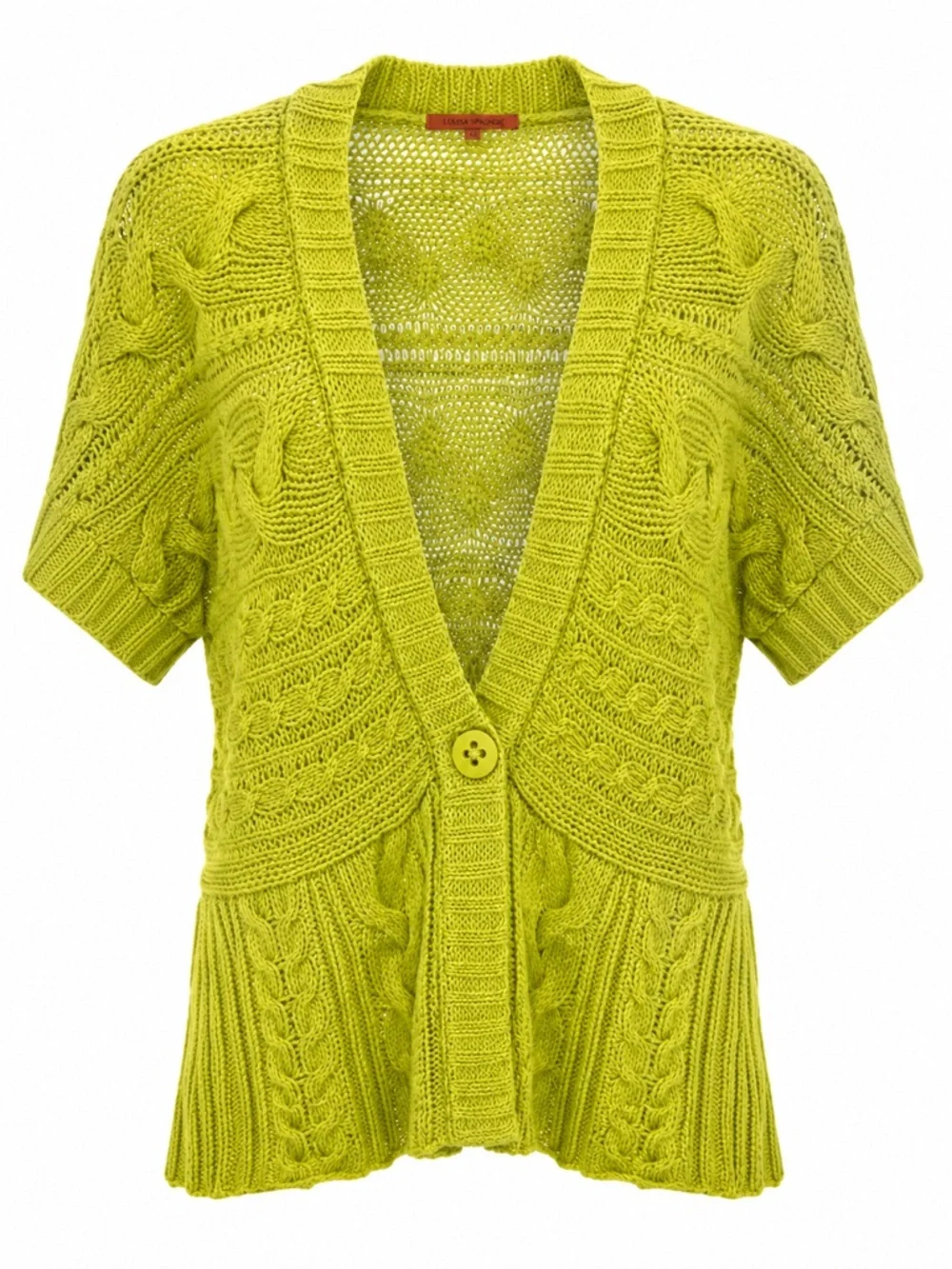 Luisa Cerano Linen Cotton Cable Knit Cardigan Chartreuse Open Knit Designer 12